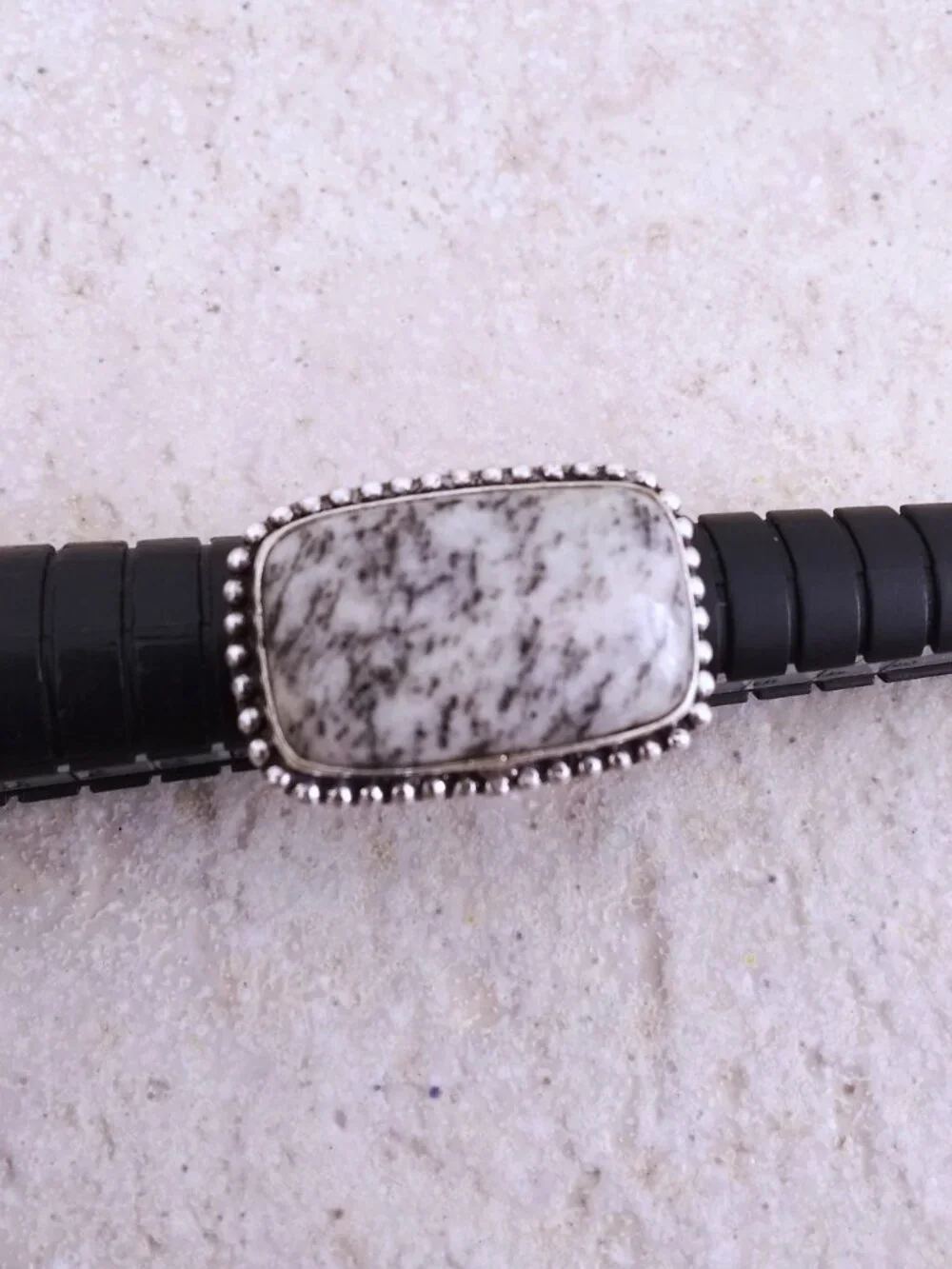 Sz 4.25 ~ Dendritic Jasper Ring - Dainty Hands - Punk Grunge Monochromatic